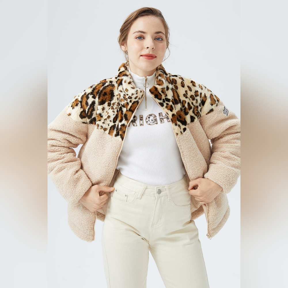 •OROLAY• Short Stand Collar Fuzzy Coat